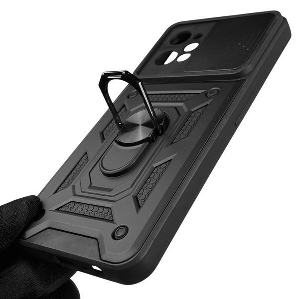 Чехол для Realme C31 бронированный с кольцом со шторкой на реалми с31 чёрный rg1 0015677 фото