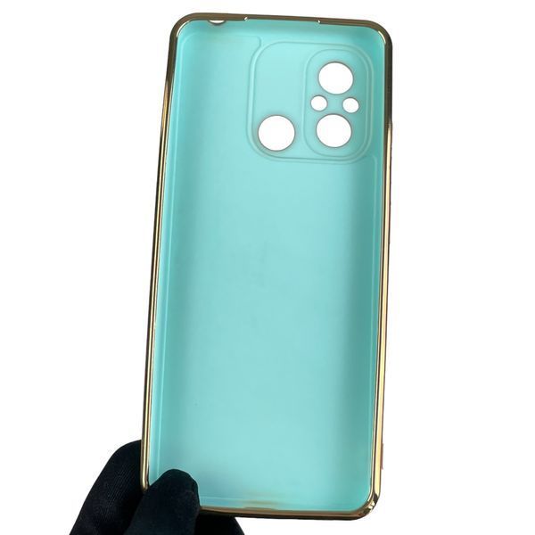 Чохол для Xiaomi Redmi 12C глянсовий із золотою окантовкою із захистом камери на сяомі редмі 12с бірюзовий 0000091 фото
