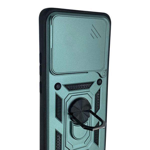 Чехол противоударный для Xiaomi Poco F6 с магнитной пластиной со шторкой на камере зеленый 0050810 фото