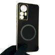 Чохол для Xiaomi 12T Pro глянцевий з кільцем MagSafe із золотою окантовкою на сяомі 12т про чорний gs1 0022038 фото