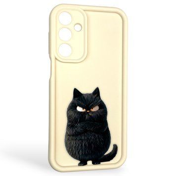 Чехол силиконовый оригинальный Soft Touch с 3D принтом злой котик для Samsung Galaxy A16 (SM-A165) молочный (Полная защита камеры) 0046394 фото