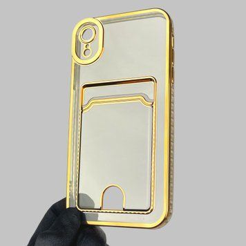 Чехол для Apple iPhone XR с золотой окантовкой с карманом для карт на айфон ХР золотой 0013049 фото
