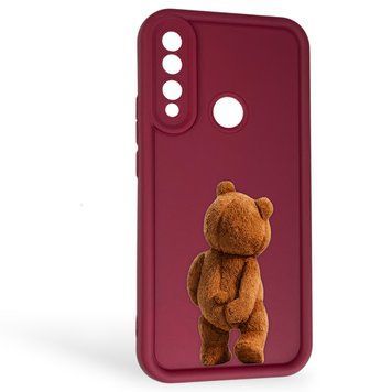 Чехол силиконовый Soft Touch с 3D принтом смешного теда мишки для Huawei P Smart Z бордовый (Полная защита камеры) 0049120 фото