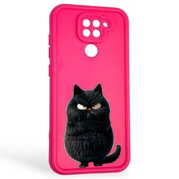 Чохол силіконовий оригінальний Soft Touch з 3D принтом злого кота для Xiaomi Redmi Note 9 малиновий (Повний захист камери) 0046896 фото