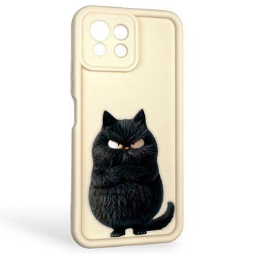 Чехол силиконовый оригинальный Soft Touch с 3D принтом злой котик для Xiaomi Mi 11 Lite молочный (Полная защита камеры) 0046595 фото