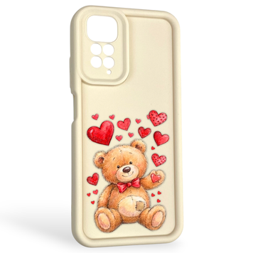 Чехол силиконовый оригинальный Soft Touch с 3D принтом милый мишка для Xiaomi Redmi Note 11s молочный (Полная защита камеры) 0043796 фото