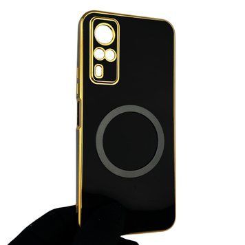 Чехол для Vivo Y31 с кольцом MagSafe с золотой окантовкой на виво у31 черный gs1 0021621 фото