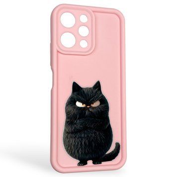 Чехол силиконовый оригинальный Soft Touch с 3D принтом злой котик для Xiaomi Redmi 12 розовый (Полная защита камеры) 0046645 фото