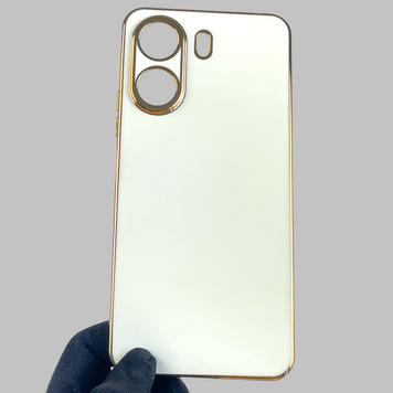 Чохол для Xiaomi Redmi 13C глянсовий із золотою окантовкою із захистом камери на сяомі редмі 13с білий 0008390 фото