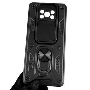 Чехол для Xiaomi Poco X3 Pro бронированный с кольцом со шторкой на сяоми поко х3 про чёрный 0007936 фото