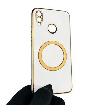 Чехол для Huawei P Smart Plus с кольцом MagSafe с золотой окантовкой на хуавей п смарт + белый gs1 0022142 фото