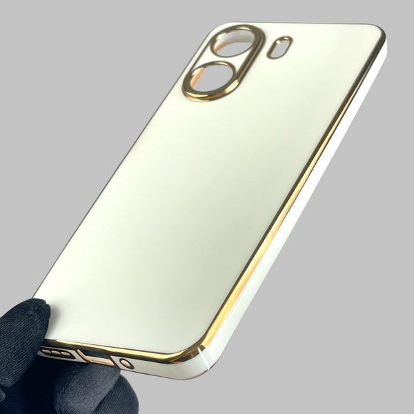 Чохол для Xiaomi Redmi 13C глянсовий із золотою окантовкою із захистом камери на сяомі редмі 13с білий 0008390 фото