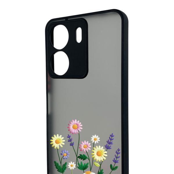 Чехол для телефона Xiaomi Redmi 13C с 3D принтом полевые цветы с высокими бортами черный 0059295 фото