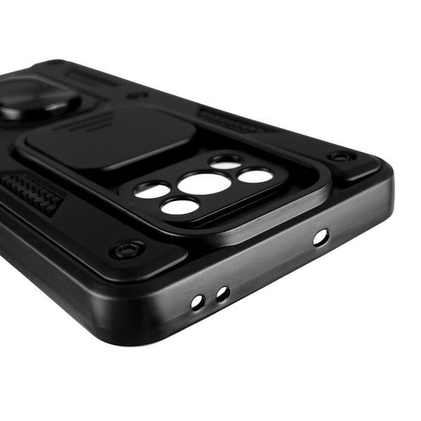 Чехол для Xiaomi Poco X3 Pro бронированный с кольцом со шторкой на сяоми поко х3 про чёрный 0007936 фото