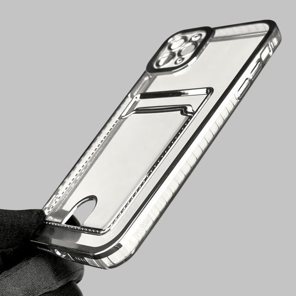 Чохол для Apple iPhone 11 Pro Max зі срібною окантовкою з кишенькою для карток на айфон 11 про макс срібний 0012989 фото