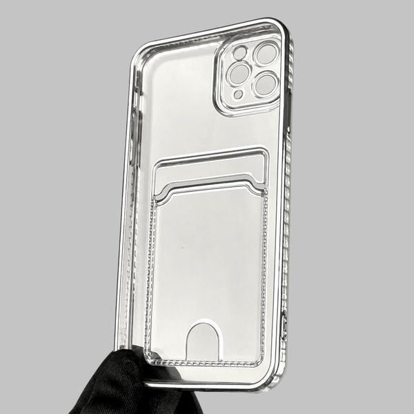 Чохол для Apple iPhone 11 Pro Max зі срібною окантовкою з кишенькою для карток на айфон 11 про макс срібний 0012989 фото