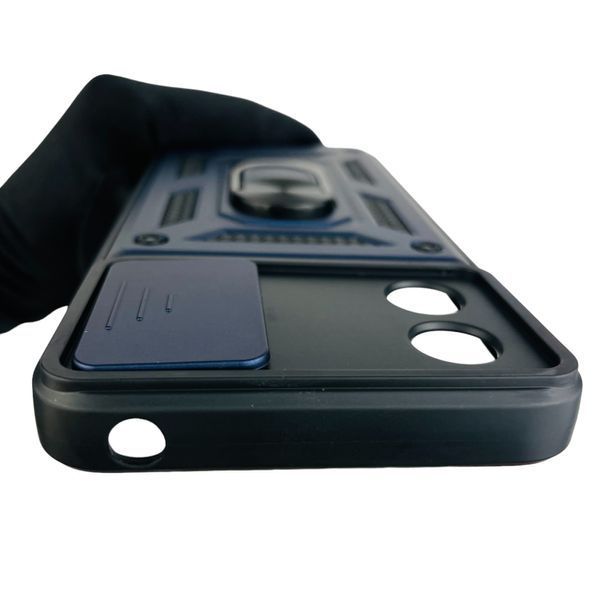 Чохол для Motorola E13 PAXT0034RS броньований з кільцем зі шторкою на камеру на моторола е13 темно-синій 0001643 фото