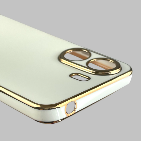 Чохол для Xiaomi Redmi 13C глянсовий із золотою окантовкою із захистом камери на сяомі редмі 13с білий 0008390 фото