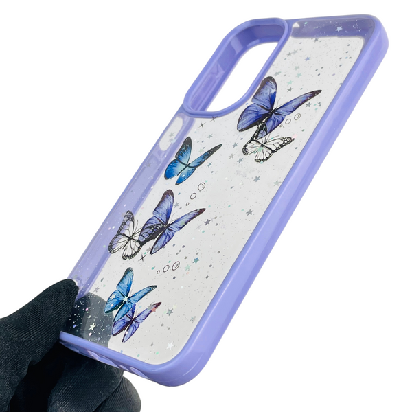 Чехол для Samsung Galaxy A15 (SM-A155M) с блёстками с бабочками на самсунг а15 сиреневый 0037616 фото