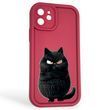 Чохол силіконовий оригінальний Soft Touch з 3D принтом злого кота для Apple iPhone 12 бордовий (Повний захист камери)