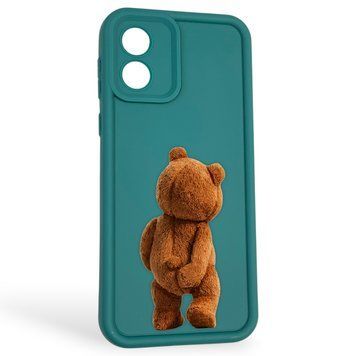 Чехол силиконовый оригинальный Soft Touch с 3D принтом смешного теда мишки для Motorola Moto E13 (PAXT0034) темно-зеленый (Полная защита камеры) 0048416 фото