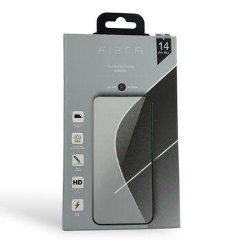 Захисне скло FIBRA для iPhone 14 Pro Max повноекранне 5D з тонкою чорною рамкою (олеофобне покриття, сітка від пилу, айфон 14 про макс) 0061739 фото