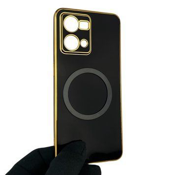 Чохол для Oppo Reno 7 4G з кільцем MagSafe із золотою окантовкою на оппо рено 7 чорний gs1 0021356 фото