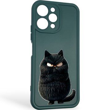 Чехол силиконовый оригинальный Soft Touch с 3D принтом злой котик для Xiaomi Redmi 12 темно-зеленый (Полная защита камеры) 0046646 фото