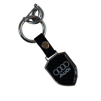 Брелок для авто ключів Audi металевий з карбоновою текстурою під глянсовою лінзою (карабін + кільце) 0061295 фото