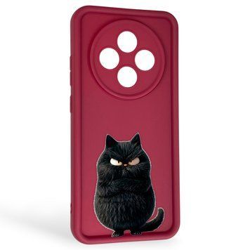 Чехол силиконовый Soft Touch с 3D принтом злой котик для Oppo Reno 12F бордовый (Полная защита камеры) 0047196 фото