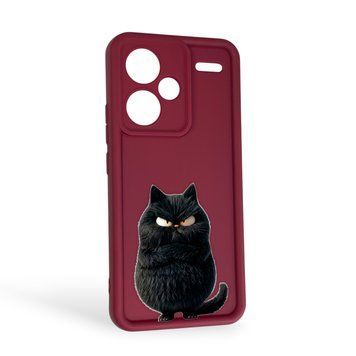 Чохол силіконовий Soft Touch з 3D принтом злого кота для Xiaomi Redmi Note 13 Pro Plus бордовий (Повний захист камери) 0047064 фото