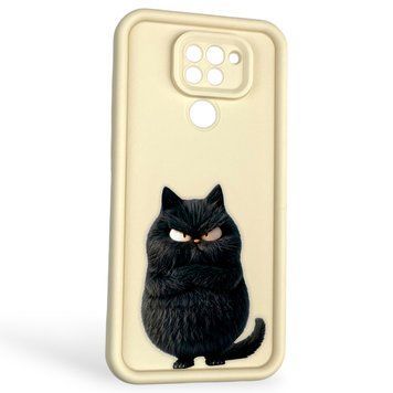 Чохол силіконовий оригінальний Soft Touch з 3D принтом злого кота для Xiaomi Redmi Note 9 молочний (Повний захист камери) 0046897 фото