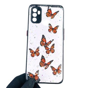 Чехол для OPPO A32 с блёстками с бабочками на оппо а32 черный 0037819 фото