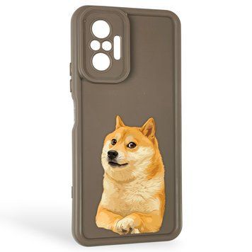 Чехол силиконовый оригинальный Soft Touch с 3D принтом мема сибу для Xiaomi Redmi Note 10 Pro коричневый (Полная защита камеры) 0047882 фото