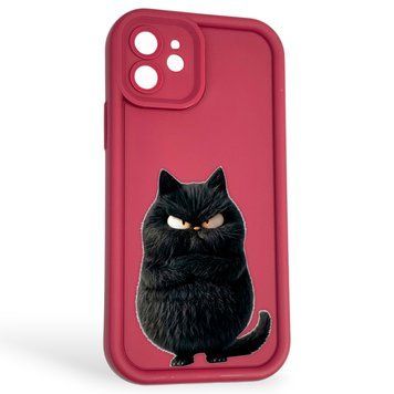 Чохол силіконовий оригінальний Soft Touch з 3D принтом злого кота для Apple iPhone 12 бордовий (Повний захист камери) 0046194 фото