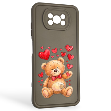 Чехол силиконовый оригинальный Soft Touch с 3D принтом милый мишка для Xiaomi Poco X3 коричневый (Полная защита камеры) 0043603 фото