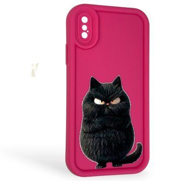 Чохол силіконовий Soft Touch з 3D принтом злого кота для Apple iPhone X маліновий (Повний захист камери) 0047169 фото