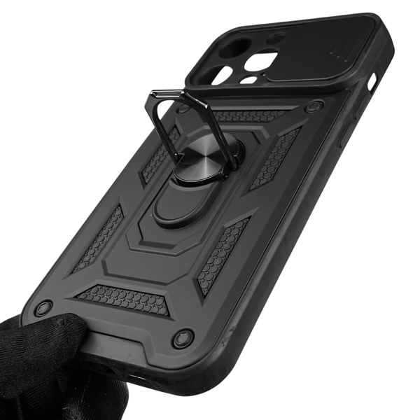 Чехол для Apple iPhone 14 Pro Max бронированный с кольцом со шторкой на айфон 14 про макс чёрный rg1 0015586 фото