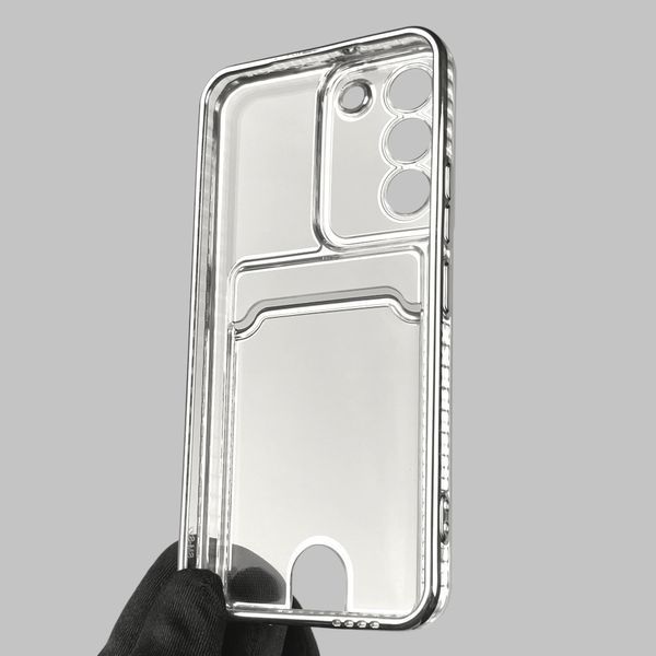 Чехол для Samsung Galaxy S22 (SM-S901B) с серебряной окантовкой с карманом для карт на самсунг с22 серебряный 0013103 фото