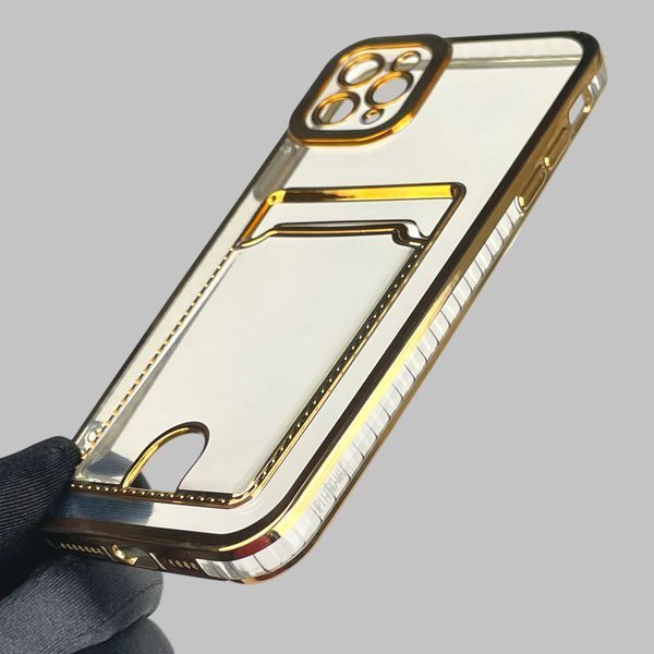 Чохол для Apple iPhone 11 Pro Max із золотою окантовкою з кишенькою для карток на айфон 11 про макс золотий 0012990 фото