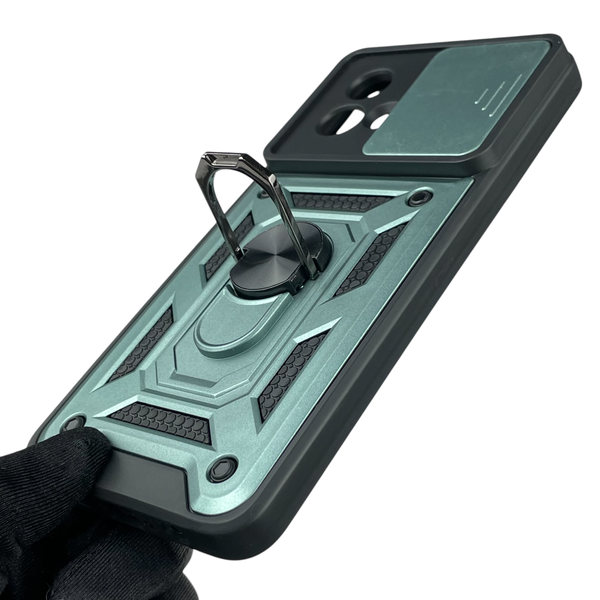 Чохол для Motorola G84 броньований з кільцем-тримачем підставкою зі шторкою на моторола г84 зелений rg1 0015657 фото