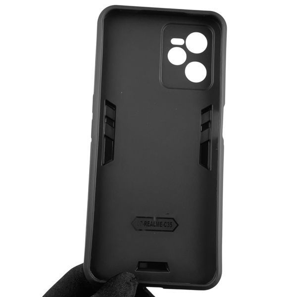 Чохол для телефона Realme C35 броньований з магнітним кільцем-тримачем на реалмі с35 чорний 0025688 фото