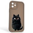 Чехол силиконовый оригинальный Soft Touch с 3D принтом злой котик для Apple iPhone 12 коричневый (Полная защита камеры)