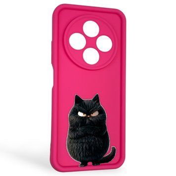 Чехол силиконовый оригинальный Soft Touch с 3D принтом злой котик для Xiaomi Redmi A4 5G малиновый (Полная защита камеры) 0046697 фото