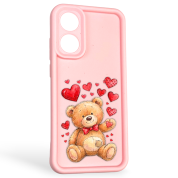 Чехол силиконовый оригинальный Soft Touch с 3D принтом милый мишка для Oppo A78 4G розовый (Полная защита камеры) 0043284 фото