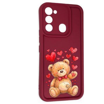 Чохол силіконовий Soft Touch з 3D принтом милий ведмедик для TECNO Spark 8C (KG5k) бордовий (Повний захист камери) 0044832 фото