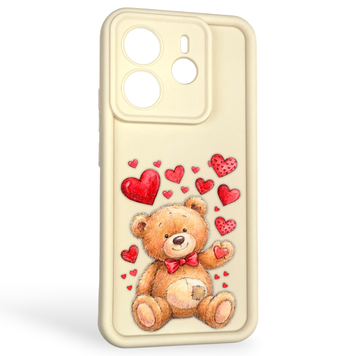 Чехол силиконовый оригинальный Soft Touch с 3D принтом милый мишка для Xiaomi Redmi Note 14 4G EU молочный (Полная защита камеры) 0043859 фото