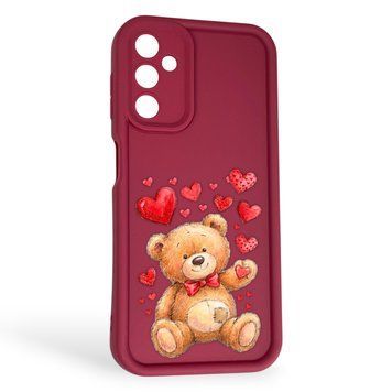 Чохол силіконовий Soft Touch з 3D принтом милий ведмедик для Samsung Galaxy A14 4G (SM-A145F) бордовий (Повний захист камери) 0044782 фото