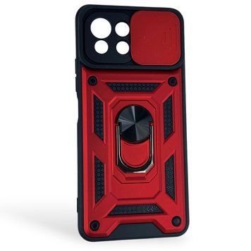 Чехол противоударный для Xiaomi Mi 11 Lite с магнитной пластиной со шторкой на камере красный 0050794 фото