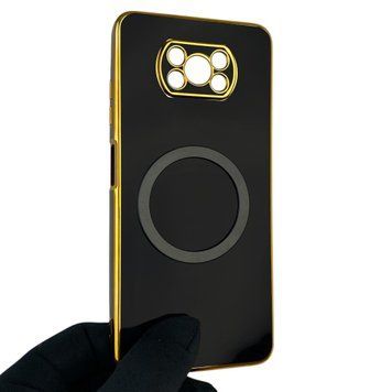 Чехол для Xiaomi Poco X3 Pro с кольцом MagSafe с золотой окантовкой на сяоми поко х3 про черный gs1 0022059 фото